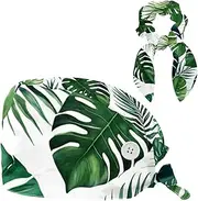 [CWAGFEQZ] Scrub Caps Women,Scrub Hats Suitable for Women,Palm Leaf Tropical