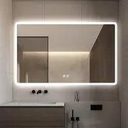 Horizontal LED Mirror 120x75cm Frameless Minimalist Design Adjustable Touch Sensor Dimmable Defogger Modern Home Décor for Bathroom Dressing Room
