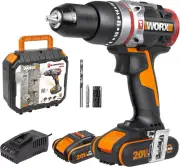 WORX 20V Cordless Brushless 60Nm Active Hammer Drill Driver w/ 2 x POWERSHARE...