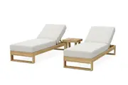 Rio Outdoor Teak 2 Chaise Lounges & Side Table Set