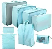 Neween 8 Set Packing Cubes, Travel Storage Bags Multifunctional Clothing Sorting Packages, Travel Packing Pouches, Luggage Organizer Pouch, Shoe Bags (Blue)