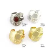 Hammered Ring Adjustable Round Blank Bezel Raw-Shiny silver,gold 8us size 5449