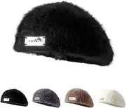 [Rstigiker] Women Wool French Beret Hat, Winter Warm Soft Beret Hat Vintage Painter Style Hat Accessory for Women & Men (Black)