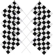 Yardwe 3sets 14x21cm Polyester Checkered Flags Compact Racing Flags with Stick Perfect for Racing Decorations 25pcs*3