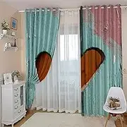 Print Blackout Curtains Wooden Board Love 2 x W132cm x D160cm 3D Print Window Curtains, Thermal Insulated Darkening Grommet Drapes 2 Panel Set for Living Room Bedroom Kitchen Decor