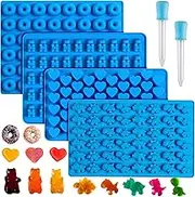 Sidosir 4Pcs Gummy Candy Molds, Gummy Bear Molds, Gummy Dinosaur Molds, Gummy Donut Molds and Gummy Hearts Molds, Non-Stick Silicone Candy Molds with 2 Droppers (4Shapes)