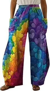 [Sipumia] Women's Loose LGBT Gay Pride Rainbow Printed Harem Pants Hippie Palazzo Pants Boho Joggers Yoga Clothes