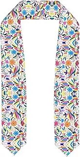 [SKKNT] Mexican Otomi Animals Print Graduation Shawl Stole For Academic Commencements Honor Sash Congratulations Gift, Flattened, One Size