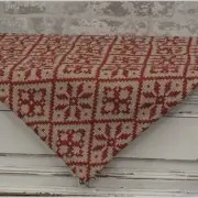 Christmas Rose - BRICK RED TAN Table Runner -- 14" x 32" Farmhouse Primitive