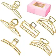 6 Pack Gold Hair Clips for Women, Metal Large Claw Clips for Thick Thin Hair, Fashion Hair Accessories