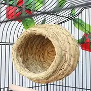 Hanging Straw Bird Nest Natural Fiber Birdhouse for Cage Warm Parrot Hideaway Shelter Hut for Small Finch Canary Lovebird Resting Breeding Playing