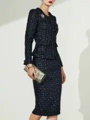 BRAND NEW W TAG!! BLUE SPARKLY THREAD TWEED JACKET SKIRT SET, SZ SMALL!!