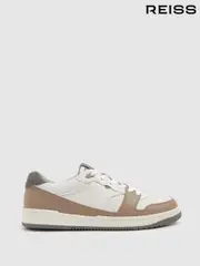 Reiss Light Brown/White Astor Leather Lace Up Trainers (E52843) | $350