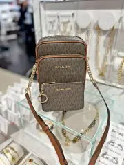 Michael Kors MK Women Purse Handbag Medium Brown Crossbody Bag + Keychain Wallet
