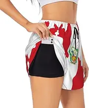 [GaxfjRu] Peru Flag Map Print Women's Running Shorts High Waisted Running Shorts Pocket Sporty Gym Elastic Short