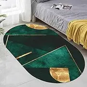 Nordic Design Bedside Oval Area Rugs，Easy to Clean Non-Slip Living Room Coffee Table Sofa Dining Floor Decor Large Carpet，Green Gold 120x160cm(4.6ft×6.6ft/140×200cm)