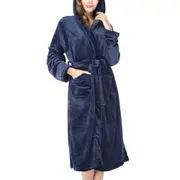 Long Hooded Robe for Women Flannel Fleece Full Length Bathrobe Shower Nightgown