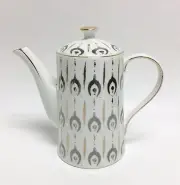 NEW GRACE'S WHITE+METALLIC SILVER+GOLD TRIM PORCELAIN,COFFEE POT,TEAPOT 7 CUPS