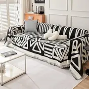 Boho Sofa Cover Washable, Chenille Couch Covers for Sectional,Loveseat Covers,L Shaped Sofa Slipcovers, Pet Friendly, Anti-Scratch Fabric for Dogs & Cats Fits Most Couches (Black, X(180cm*300cm))