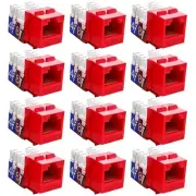 12 Pcs Cat5E RJ45 Ethernet LAN Network Keystone Jack 110 Punch Down Snap-in Red