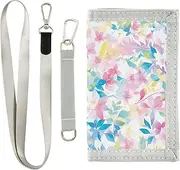[Yoogain] Watercolor Art Leaves Light Red Blue card wallets for men gifts for young pop purse with lanyard, watercolor art leaves light red blue, 1 size, Fashion