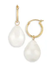 Bloomingdale's Fine Collection Baroque Cultured Pearl Drop Hoop Earrings in 14K Gold