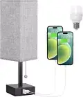 Bedside Table Lamp with 3 Color Temperatures USB Charging Ports Pull Chain Night