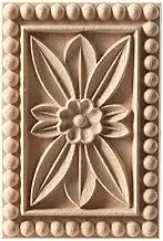 Furniture Home Rectangular Flower Wood Carving Decal Unpainted Disc Onlay Decor Door Furniture Symmetrical Court 8 * 12Cm
