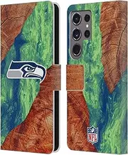 Head Case Designs Officially Licensed NFL Wood Resin Print Seattle Seahawks Art Leather Book Wallet Case Cover Compatible with Samsung Galaxy S24 Ultra 5G