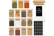 16 Glass Spice Jars with Bamboo Lid, 6oz, Airtight Containers, 275 Labels