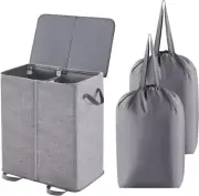 Lifewit Double Laundry Hamper with Lid and Removable Bags, 136L, Grey