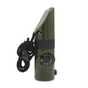 7 In 1 Military Survival Whistle Multi-function Emergency Life Saving Tool Camping Hiking Accessory flashlight Compass - Army Green