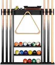 XCSOURCE Pool Cue Rack, Stick Holder Wall Mount, 6 Billiard Stick + Ball Set Wall Rack, Made of 100% Bamboo Wood, Compact Table Accessories for Man Cave