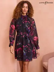 Love & Roses Black Floral Keyhole Detail Mini Dress (AD7023) | $77