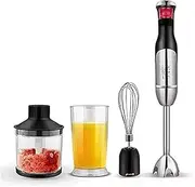 220W 4-in-1 Multifunctional Immersion Hand Blender, 304 Stainless Steel Stick Blender, Titanium Plated Blade, Mixing Beaker, Food Processor, Whisk Attachment