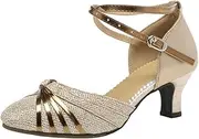 [HOBTEC] Women's Ballroom Dance Shoes Latin Salsa Closed Toe Low Heel Wedding Dancing Shoes