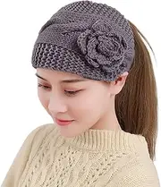 [Generic] Winter Hats for Men Pack Autumn and Winter Warm Knitted Yarn Headband Hat Flower Headband Headdress Covered Headband Mens Thermal Hat