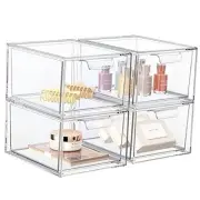 Stackable Makeup Organizer and Storage, Acrylic Organizers，Plastic 4 Pack Clear