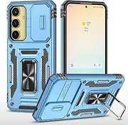 Ylzhe for Phone Case Samsung A35 with Slide Camera Cover 360° Kickstand Ring Holder,Heavy Duty Protective Shockproof Phone Back Military Grade Protective Cover for Phone Case Galaxy A35 5G Blue