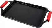 WECOOK! Ecostone Induction Grill Plate, 43 x 25 cm, Non-Stick Xtra Dupont PFOA-Free, 5 mm Aluminium, Removable Silicone Handles, for All Types of Cookers, Black