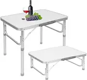 Folding Camping Table, 60x45x58cm Aluminium Portable Picnic Outdoor Foldable, Fold BBQ Desk with Adjustable Leg for Hiking Fishing Camp Beach Lightweight Furniture Equipment Silver
