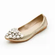 Nevenka Women Flat Shoes Flower Rhinestone Sparkly Slip Ons Shoes-Gold3