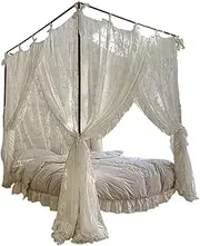 Canopy Bed Curtains, Three-Opening Lace Princess Canopy, 4 Corner Post Hanging Curtains with Ties Fit 4.92ft Bed Home Bedroom Mosquito Net-