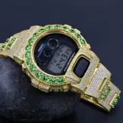 Emerald Green Solitaire Custom Authentic Casio G-Shock DW 6900 Gold Finish Watch