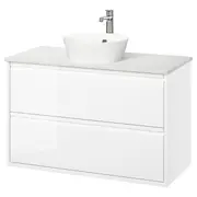 ÄNGSJÖN / KATTEVIK wash-stnd w drawers/wash-basin/tap, high-gloss white/white marble effect, 102x49x80 cm