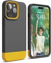 [elago] Glide Case Compatible with iPhone 14 Pro Max Case (6.7"), Simple and Unique Design, Protective TPU Cover, Upgraded Shockproof, Mix and Match Parts, Enhanced Camera Guard (Dark Grey/Yellow)