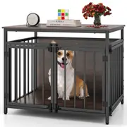 Costway 80cm Dog Cage Large Pet Crate w/Three Doors Kennel Cat Metal Playpen