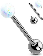 [OUFER Body Piercing] Titanium Tongue Ring Barbell White Opal Tongue Piercing Jewellery for Women Men