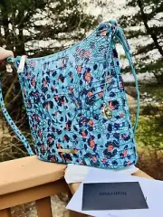 Brahmin Katie FrIsky Melbourne Blue Leopard Crossbody Shoulder Bag Leather NWT