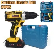 Cordless Impact Drill 34IN1 Electric Power Drill Combo Tool Set w/ 1 Battery USA